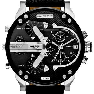 Men's Chronograph Mr. Daddy 2.0 Black Leather Strap Watch 66x57mm DZ7313